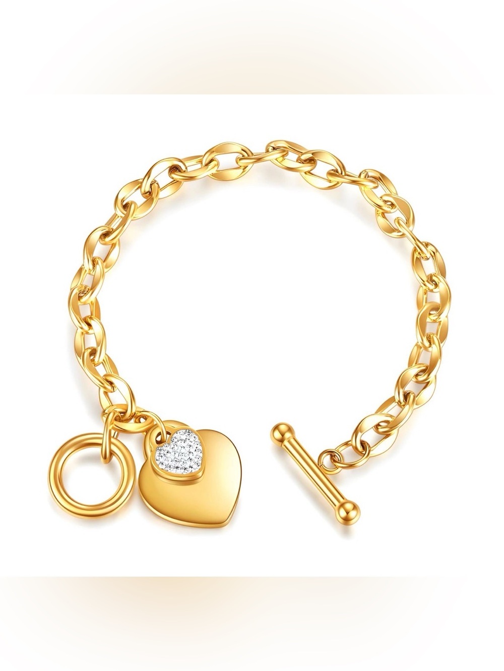 Gold Heart Charm Toggle Bracelet - Women's Jewelry